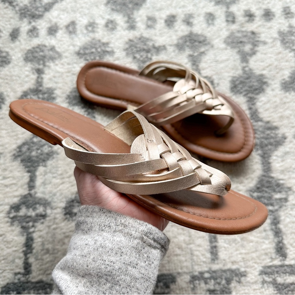 Palms Gold & Brown Slip-On Sandals Size 8